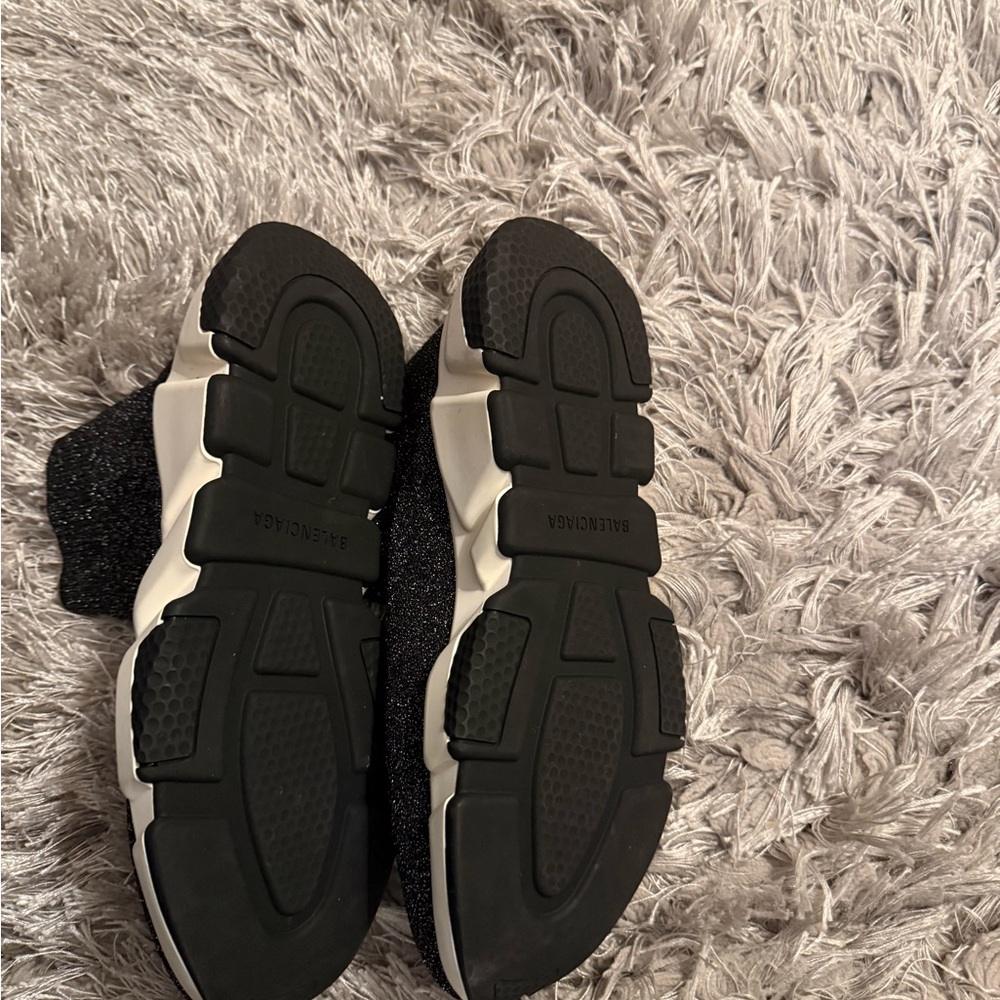 Balenciaga Black/Silver Lurex Fabric Speed Trainer Sneakers View 6